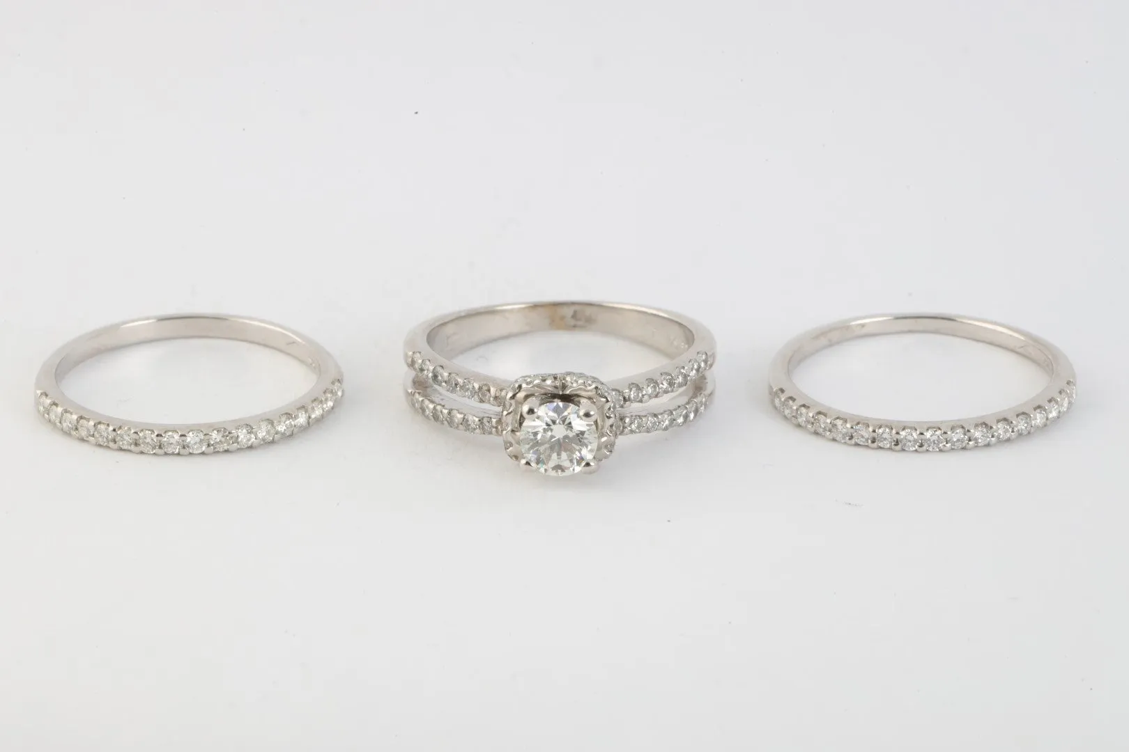 14k White Gold 1.51tcw Diamond 3 Piece Bridal Set Size 8 (7.42g.)