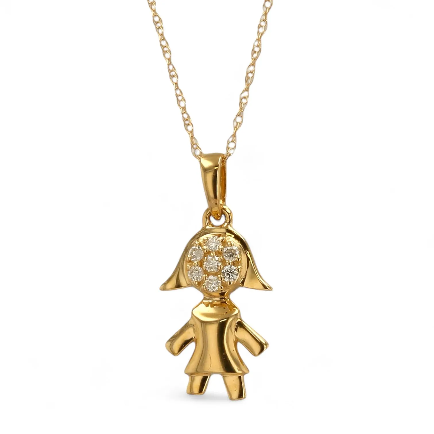 14K Yellow Gold Singapore Chain with Natural Diamonds Girl Pendant #CH4218Y