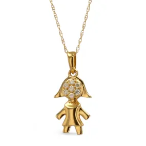 14K Yellow Gold Singapore Chain with Natural Diamonds Girl Pendant #CH4218Y