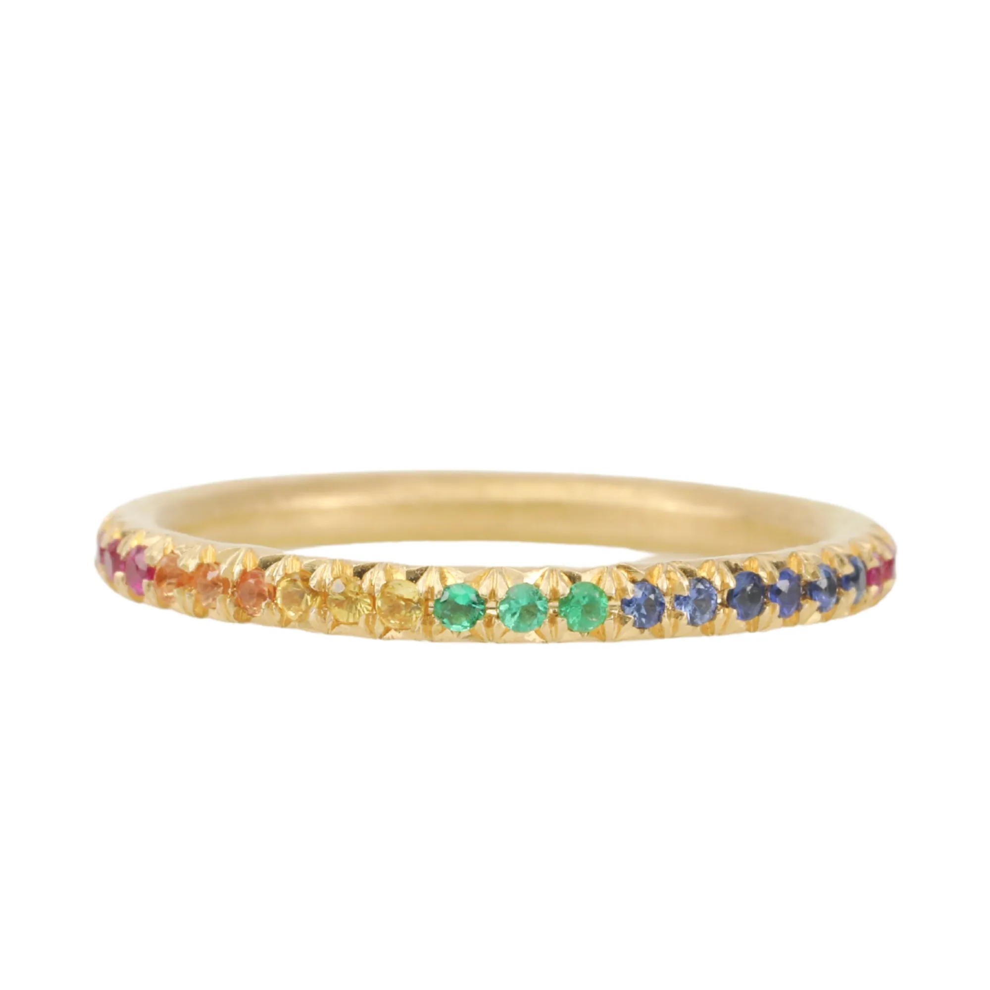 18K Gold Band with Rainbow Sapphire and Emeralds