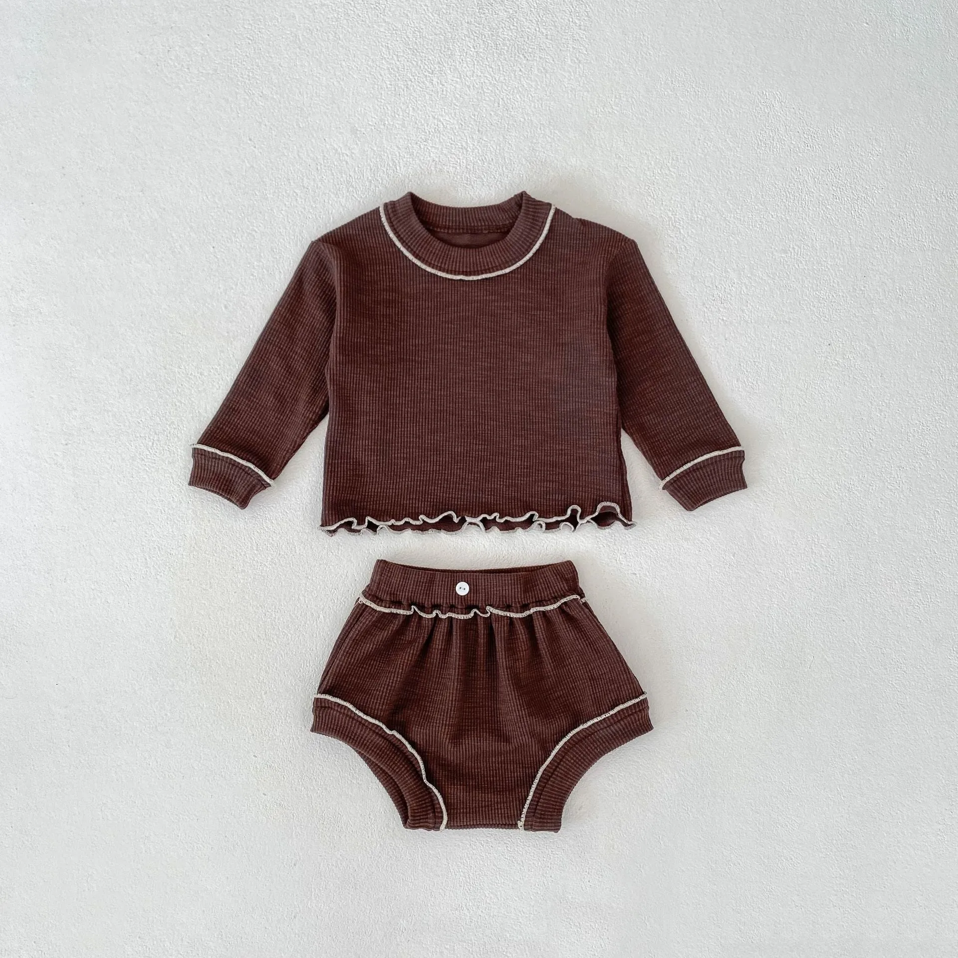 2-Piece Baby Girl Outfit with Solid Color Top and Shorts - Wholesale #240111132