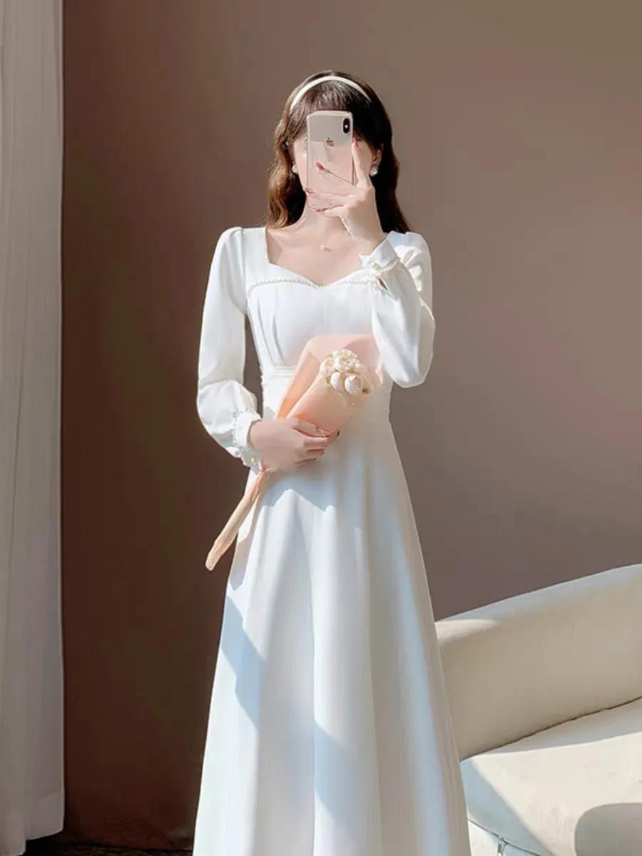 2023 new autumn style fashionable waist high-end white certificate dress girl princess style dress