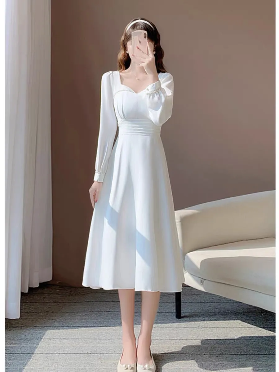 2023 new autumn style fashionable waist high-end white certificate dress girl princess style dress