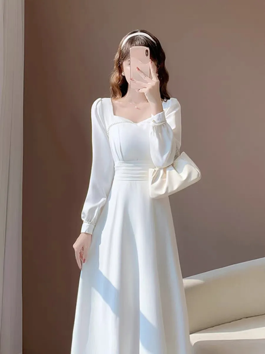 2023 new autumn style fashionable waist high-end white certificate dress girl princess style dress