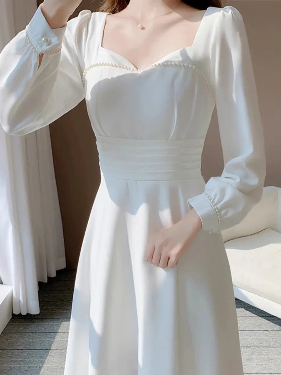 2023 new autumn style fashionable waist high-end white certificate dress girl princess style dress