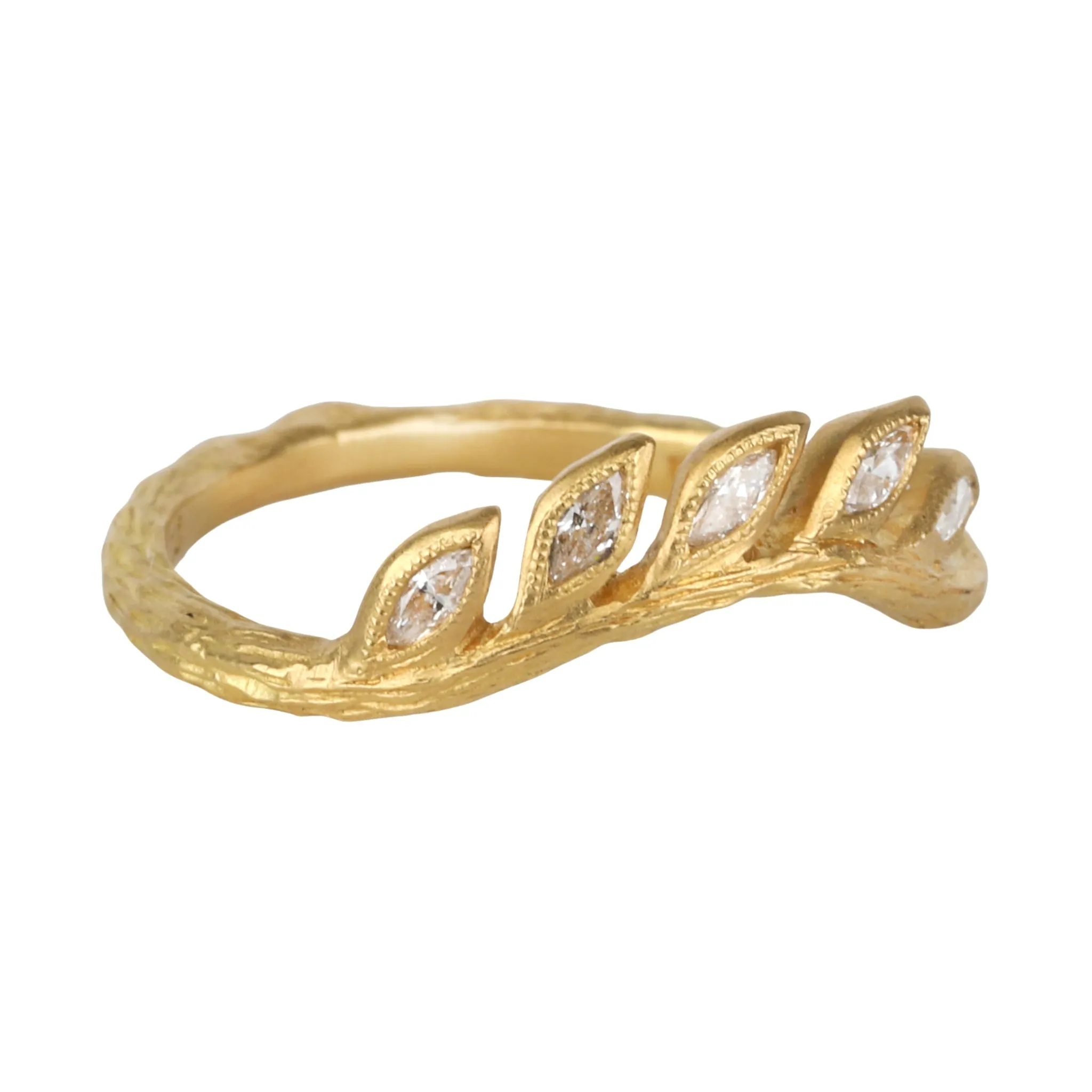 22K Gold & Diamond Marquise Curved Wheat Ring