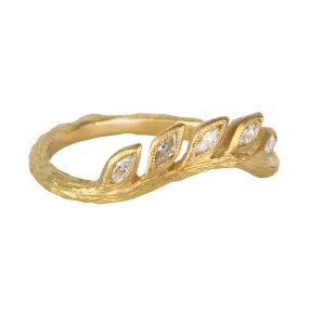 22K Gold & Diamond Marquise Curved Wheat Ring