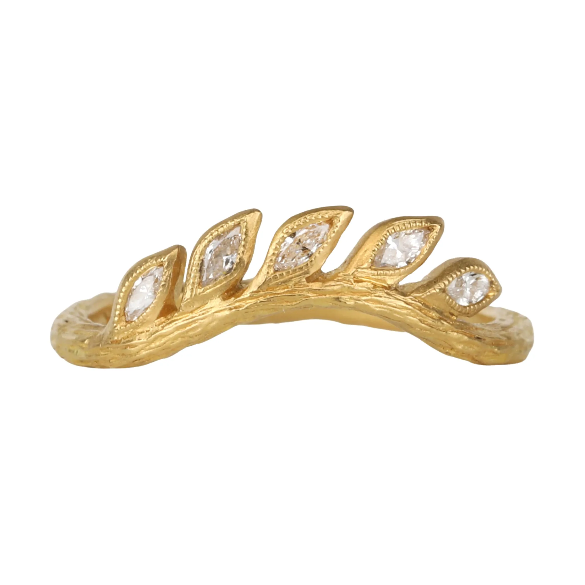 22K Gold & Diamond Marquise Curved Wheat Ring