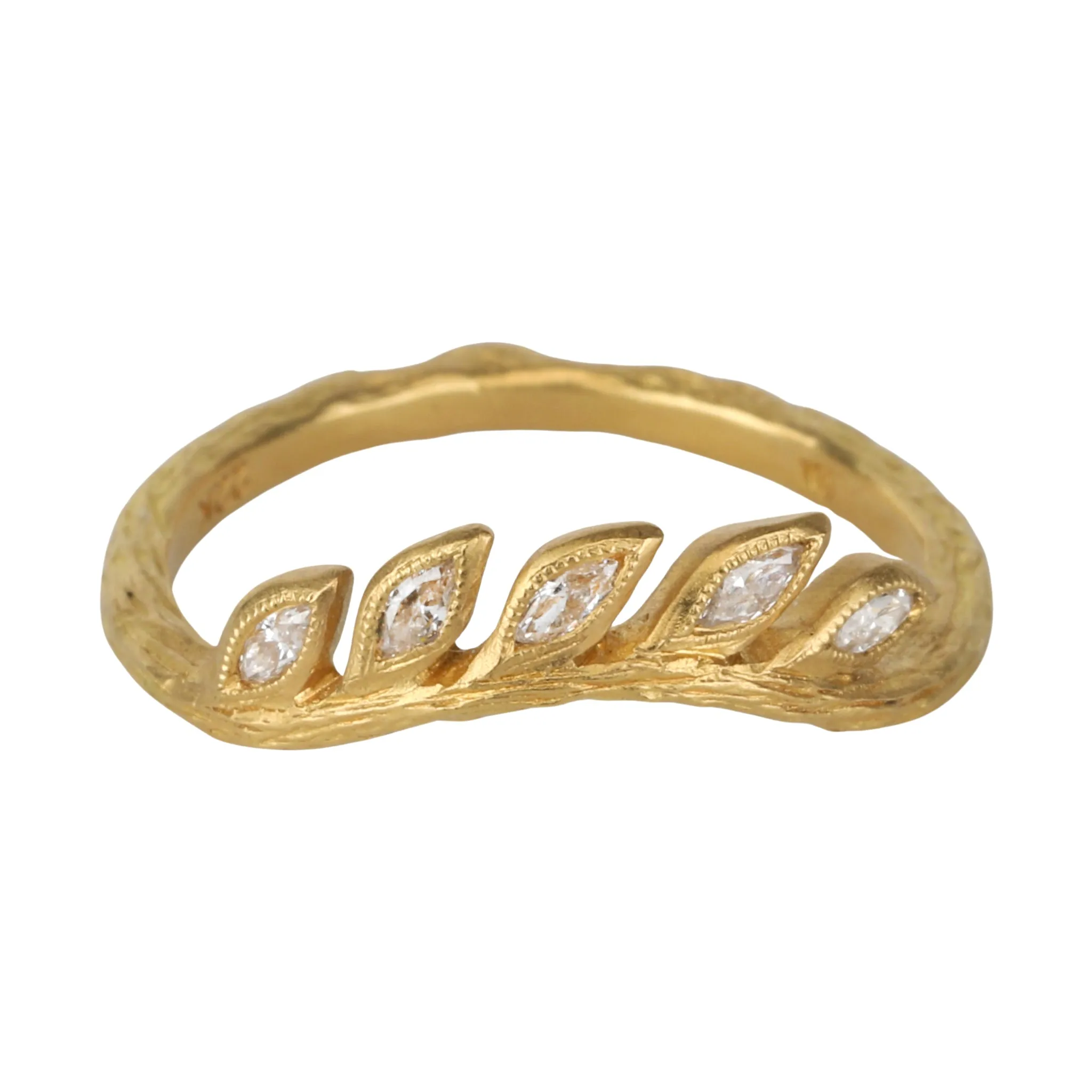 22K Gold & Diamond Marquise Curved Wheat Ring