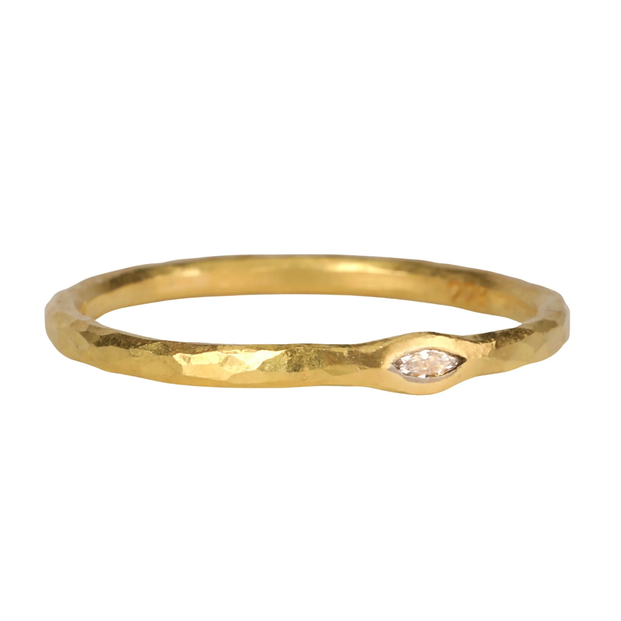 22K Gold Sleek Hammered Ring with Marquise Cut Diamond