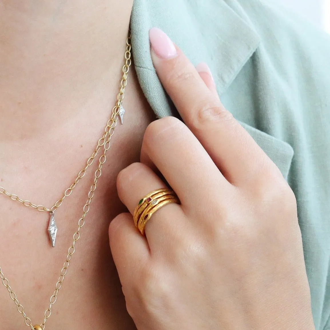 22K Gold Sleek Hammered Ring with Marquise Cut Diamond