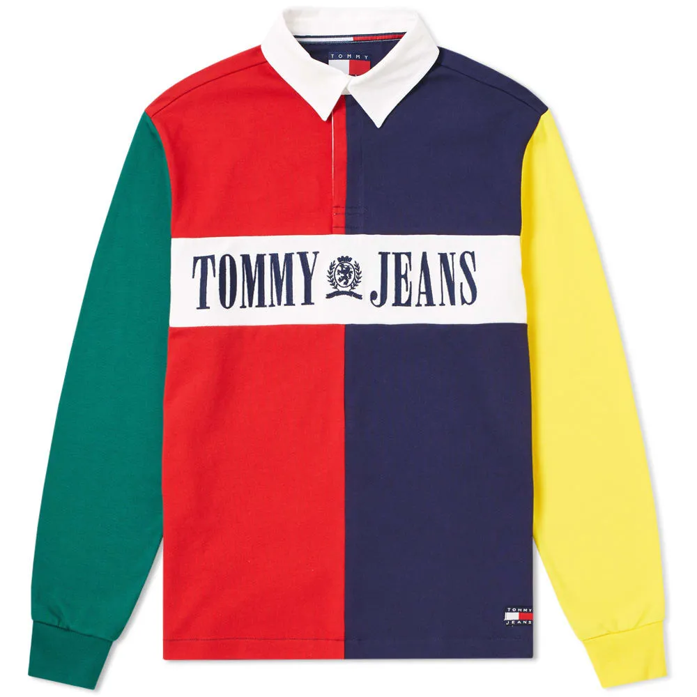 90s Colour Block Rugby Shirt - Salsa & Multi