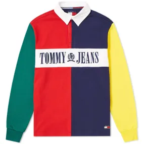 90s Colour Block Rugby Shirt - Salsa & Multi