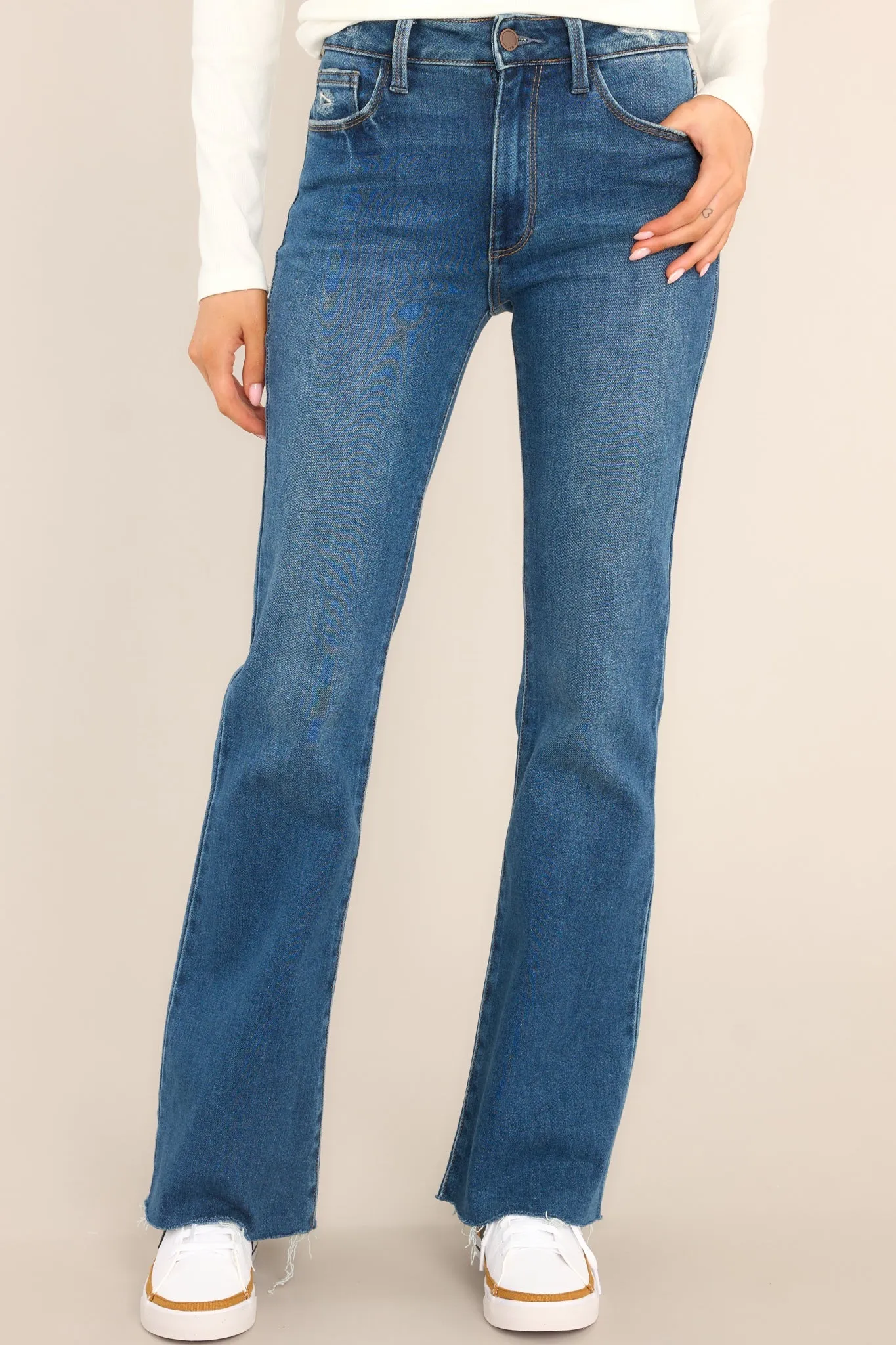 All By Myself Dark Wash Stretch Crop Flare Jeans