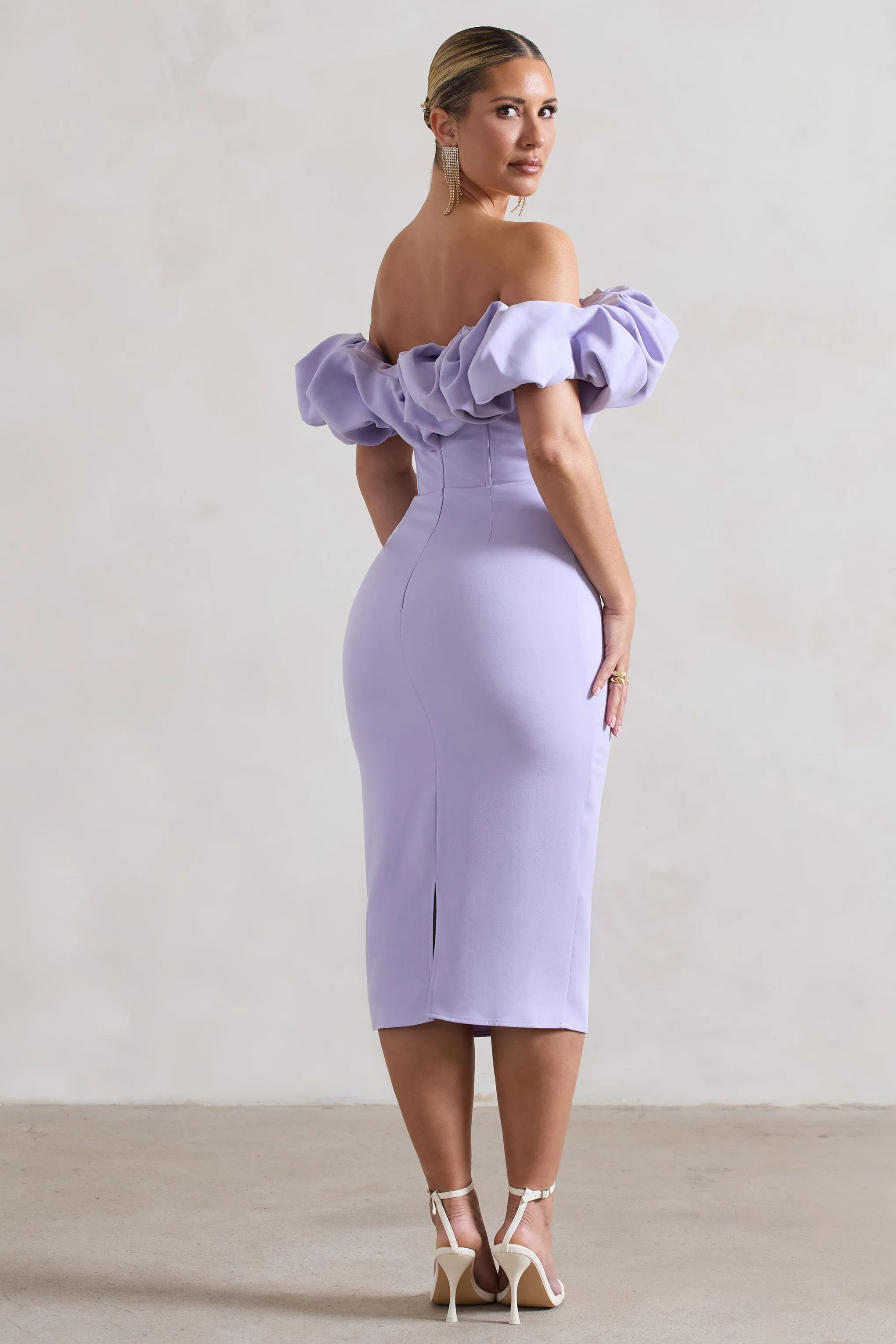 Amie Lilac Ruffle Bardot Midi Dress