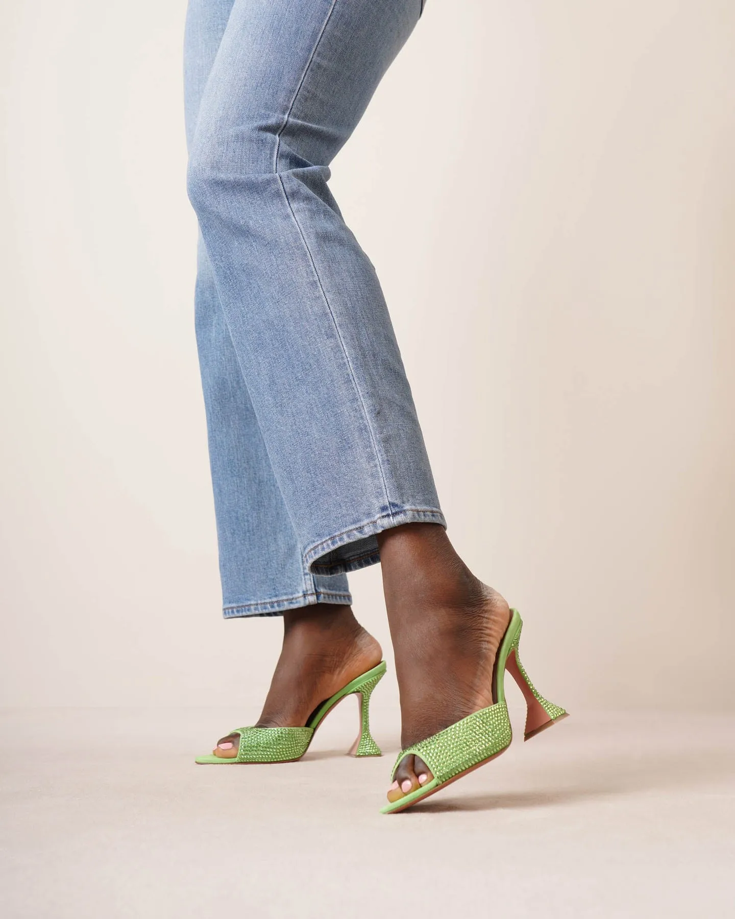 Amina Muaddi Caroline 95 green crystal mules