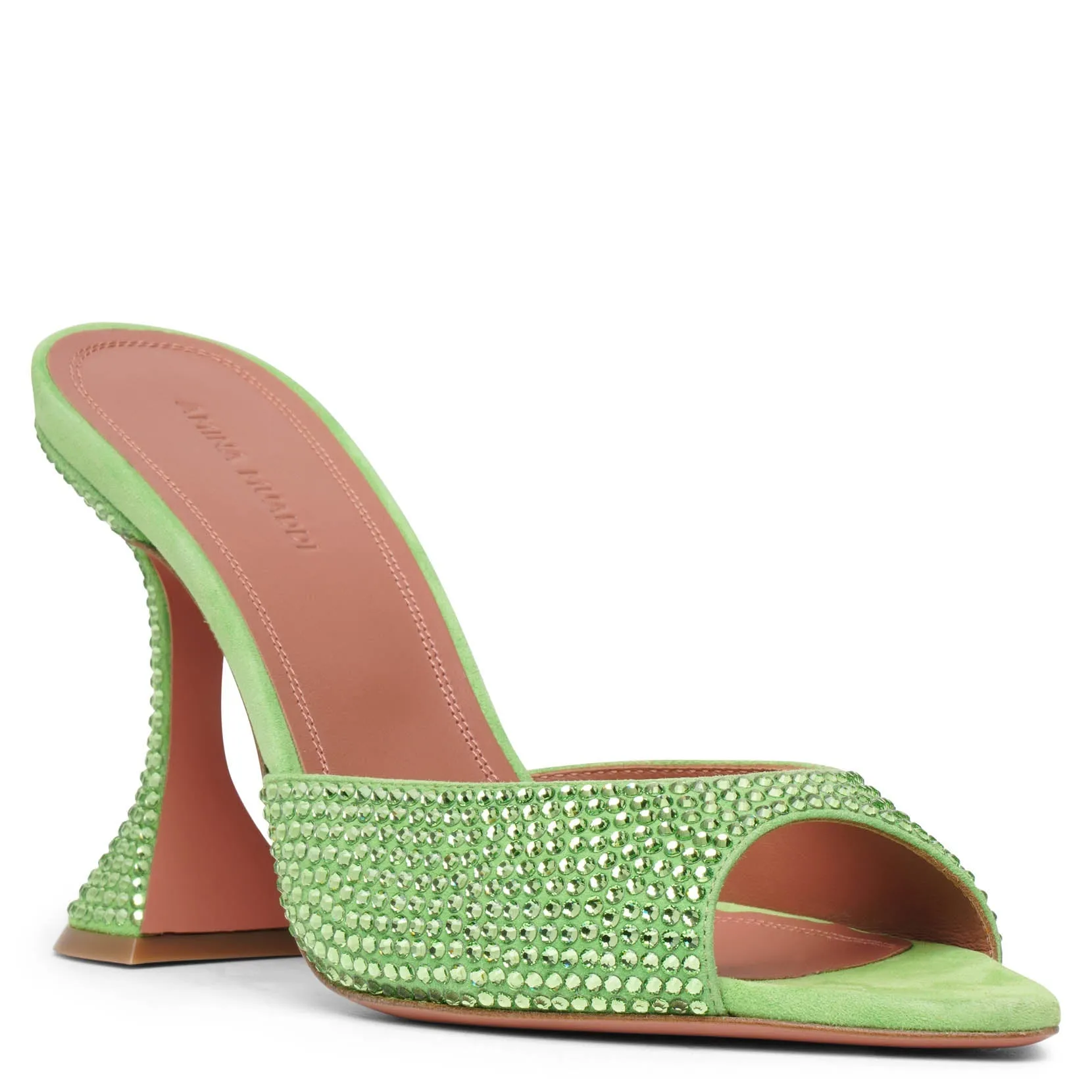 Amina Muaddi Caroline 95 green crystal mules