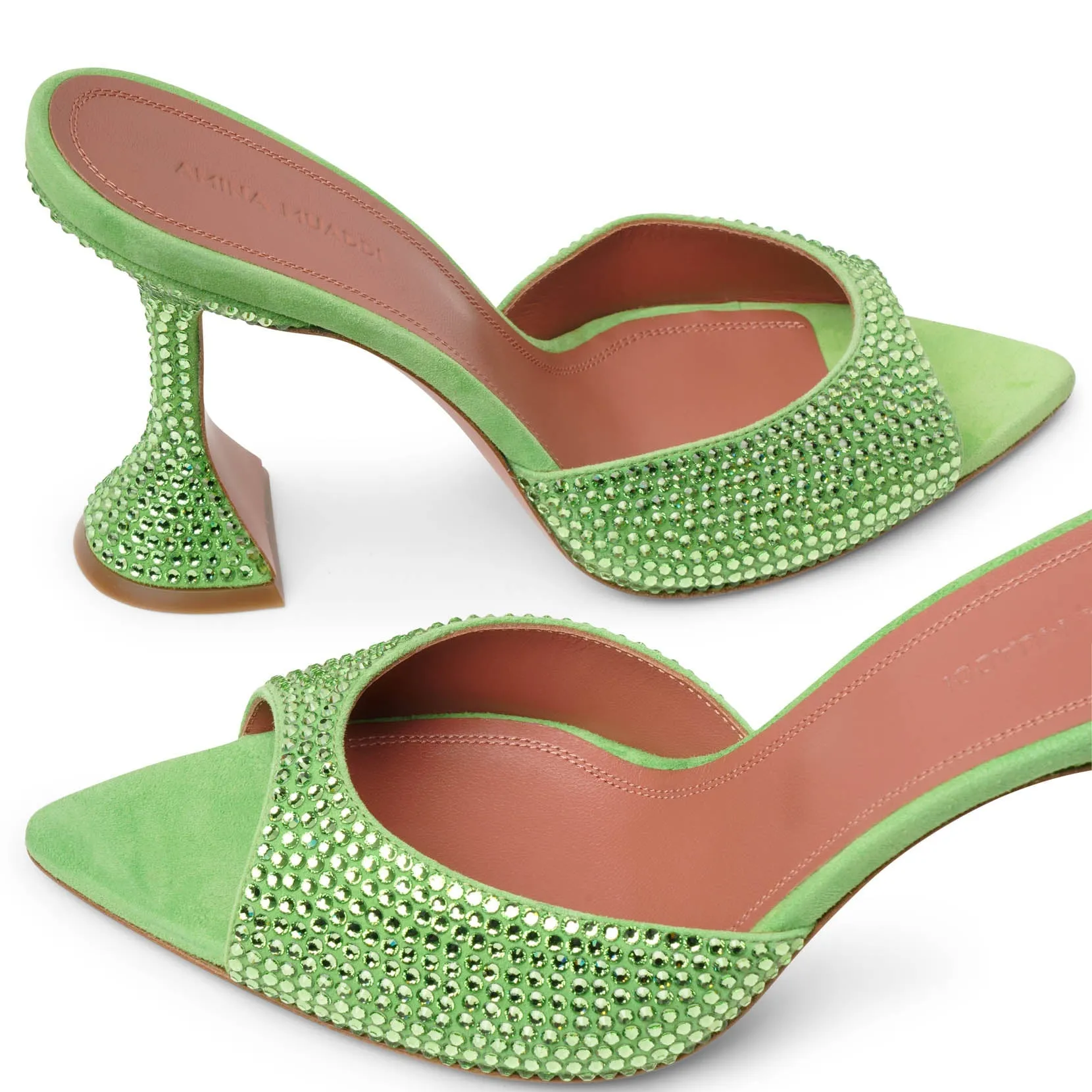 Amina Muaddi Caroline 95 green crystal mules