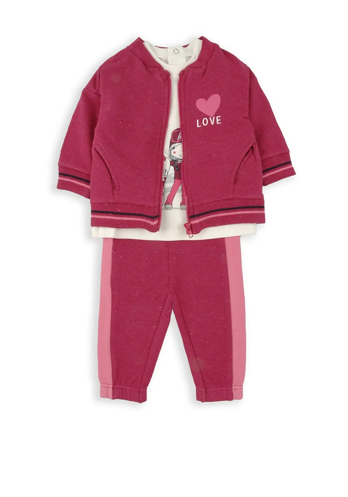 Babybol Baby Girl Forever Love 3 Piece Tracksuit, Pink