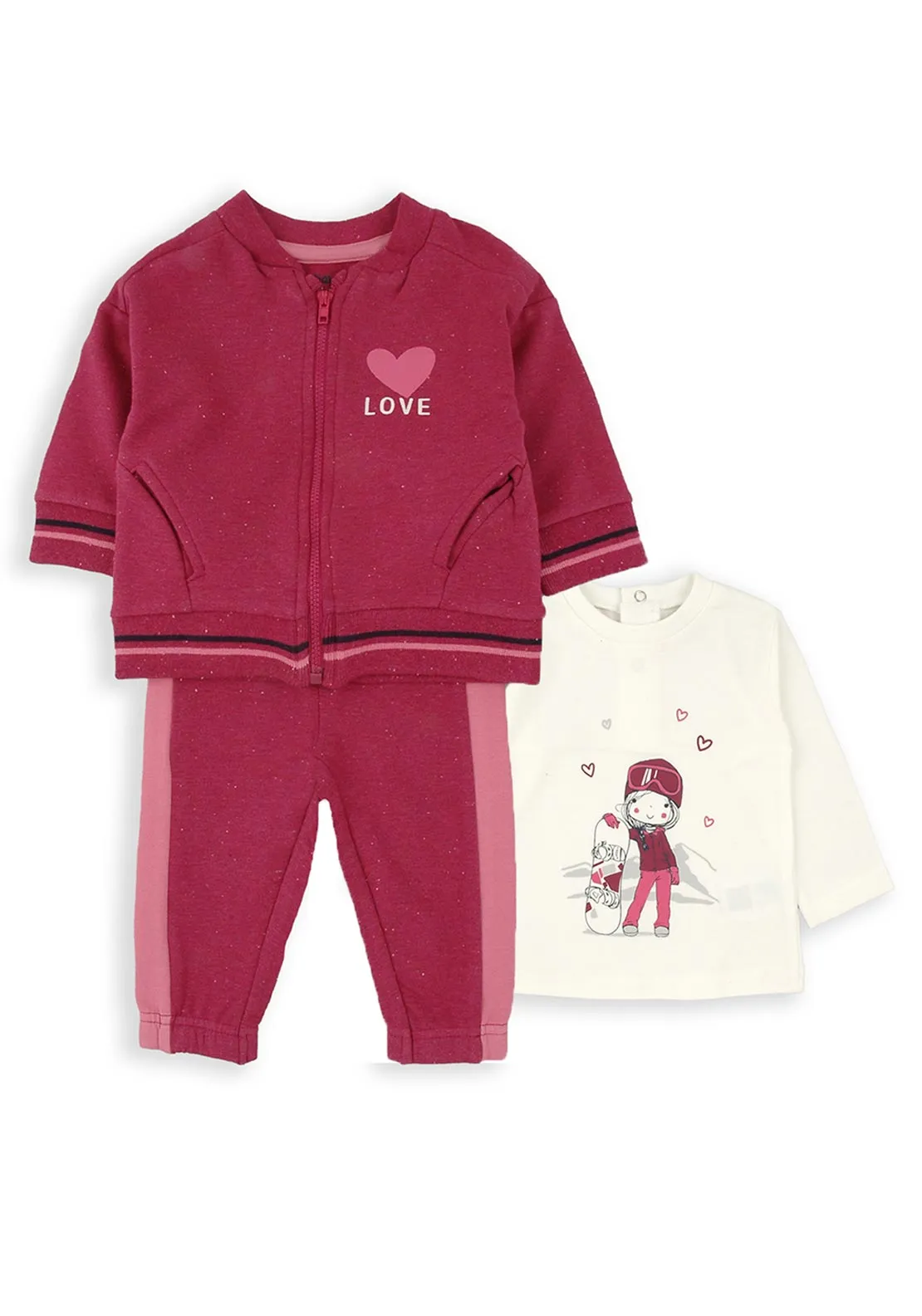 Babybol Baby Girl Forever Love 3 Piece Tracksuit, Pink