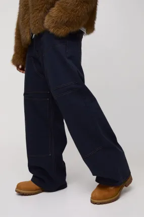 Baggy Twill Contrast Stitch Carpenter Trousers