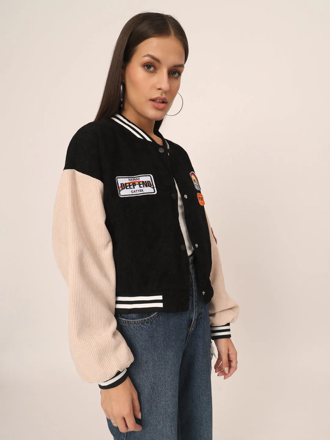 Baggy Varsity Jacket-Black