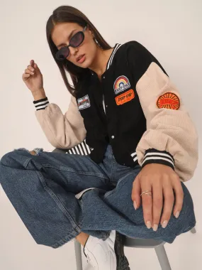 Baggy Varsity Jacket-Black