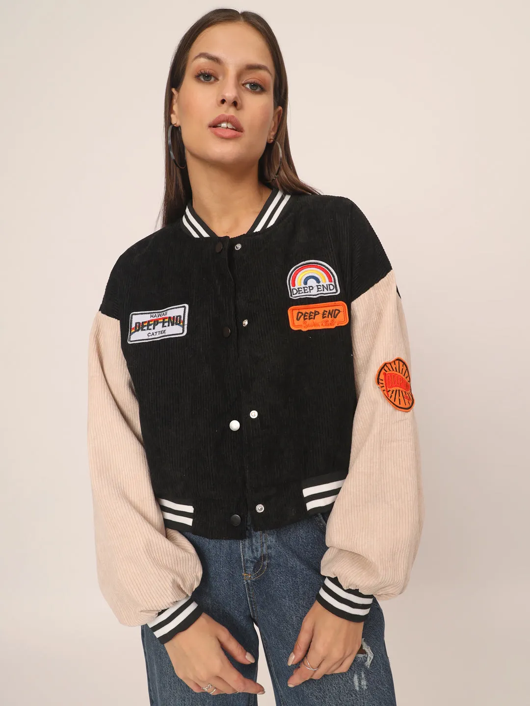 Baggy Varsity Jacket-Black