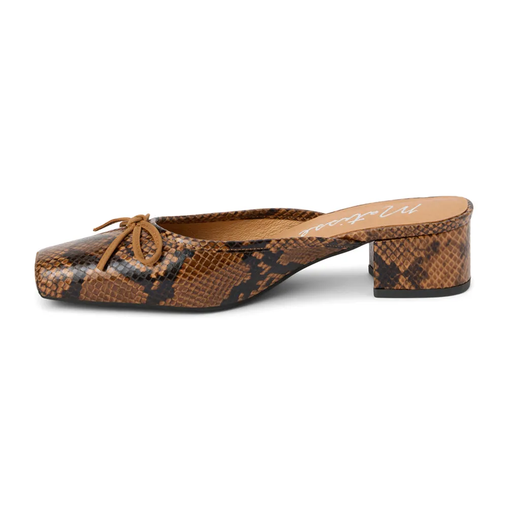 Basilio Snake Square Toe Block Heel Mules