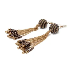 Beaded Tassel Earrings with Gold Chain