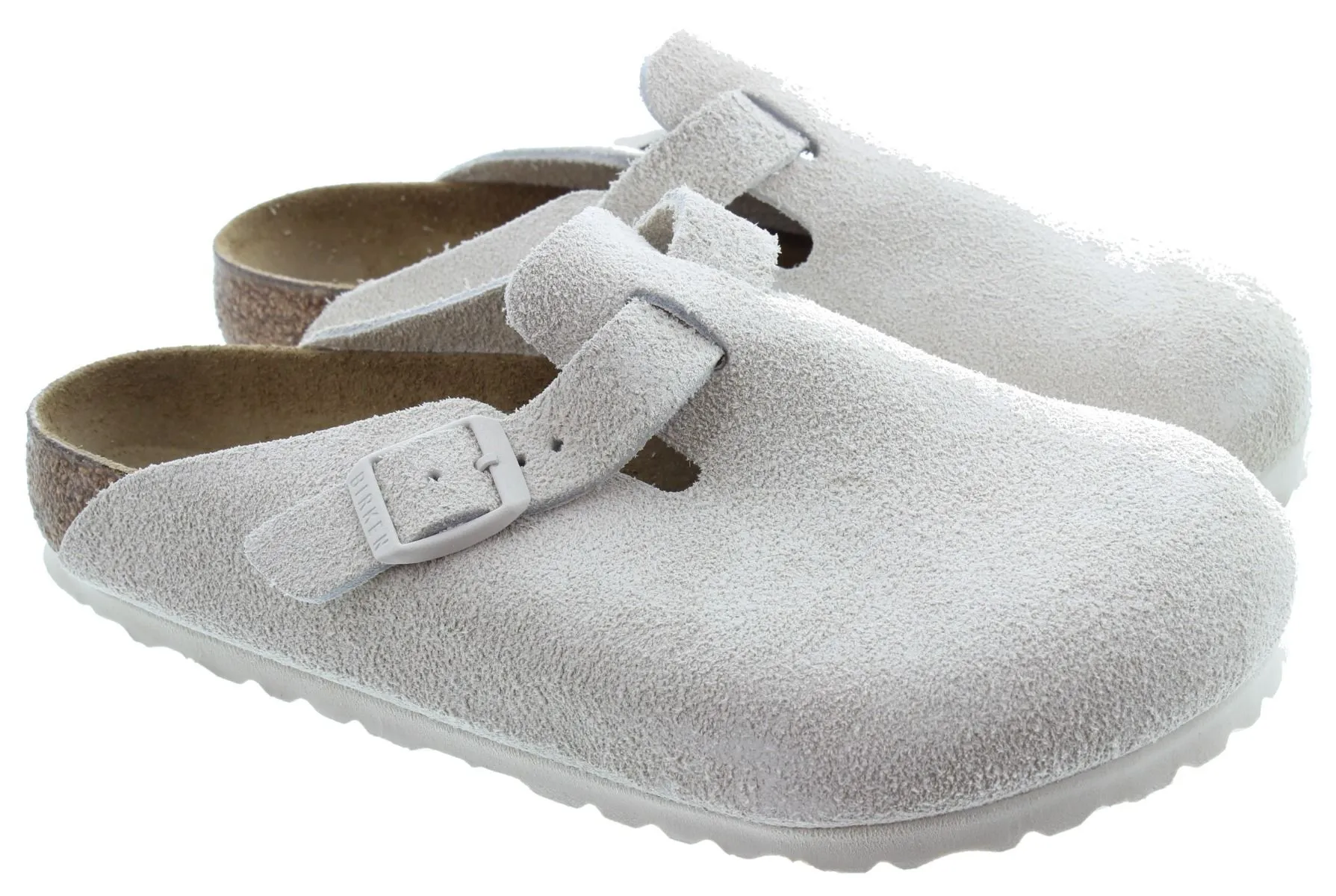 BIRKENSTOCK Ladies Suede Boston Mules In Antique White