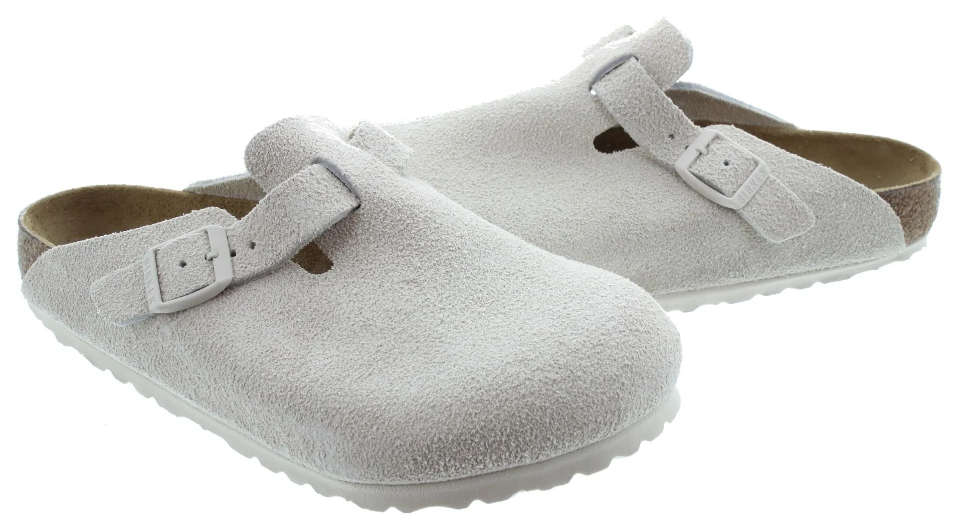 BIRKENSTOCK Ladies Suede Boston Mules In Antique White