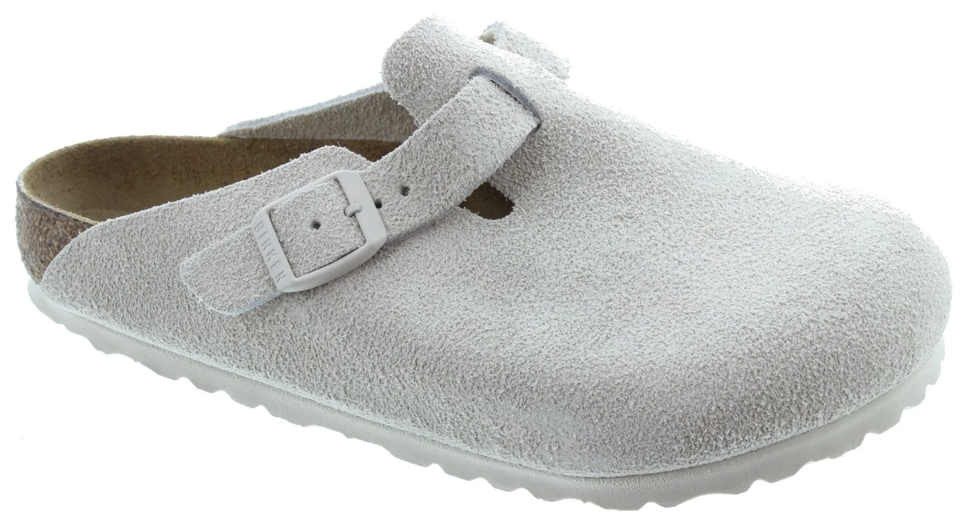 BIRKENSTOCK Ladies Suede Boston Mules In Antique White