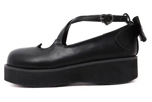 Black Cross Straps Heart Mary Jane Round Head Lolita Platform Creepers