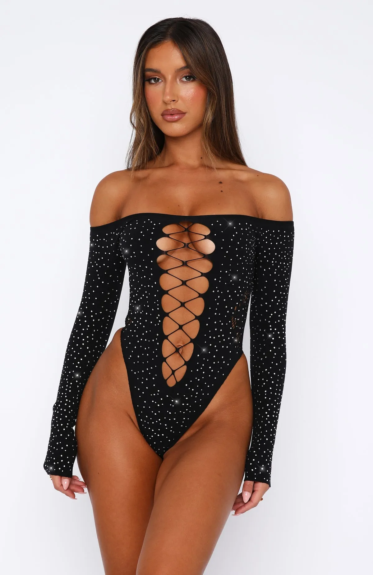 Black Long Sleeve Bodysuit by Atmosphere - Embellished