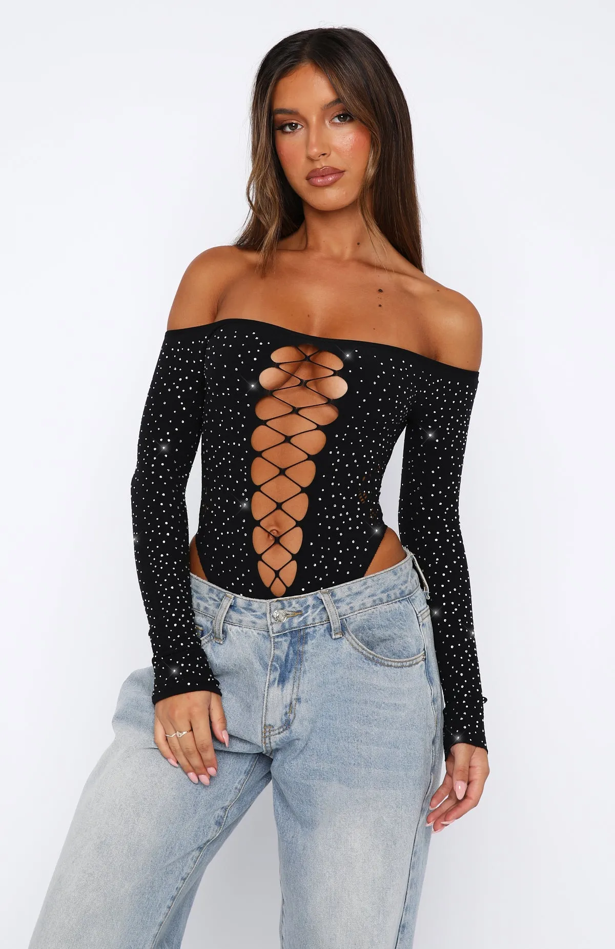 Black Long Sleeve Bodysuit by Atmosphere - Embellished