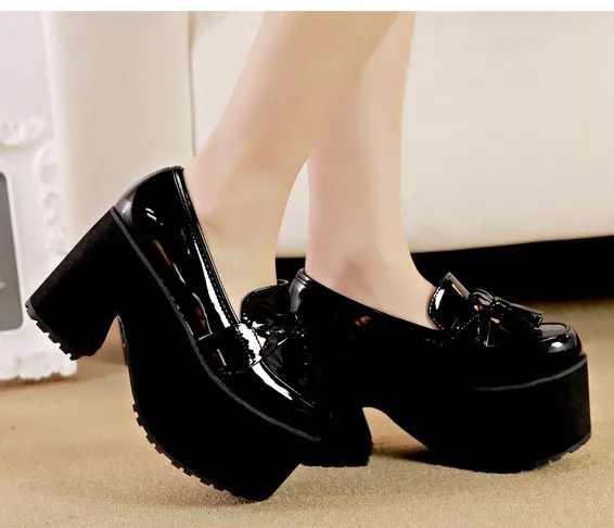 Black Patent Tassel Chunky Platforms Punk Rock Creepers