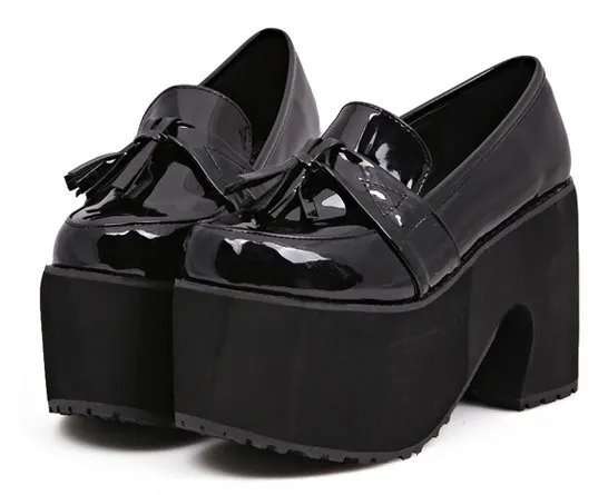 Black Patent Tassel Chunky Platforms Punk Rock Creepers