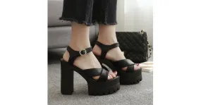 Black Peep Toe High Heel Punk Rock Sling Back Sandals Platforms