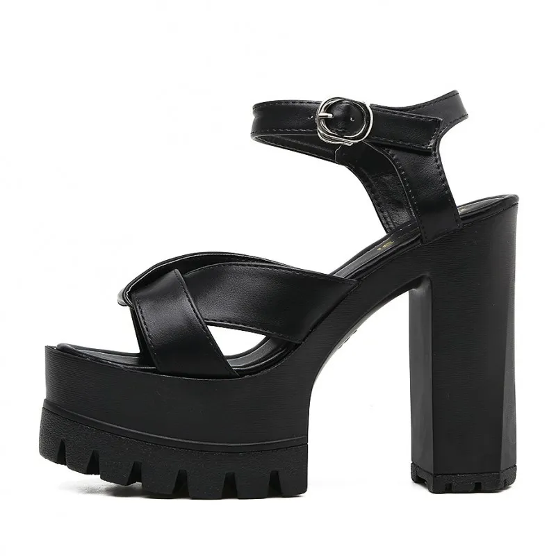 Black Peep Toe High Heel Punk Rock Sling Back Sandals Platforms