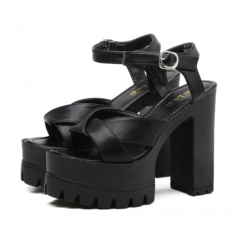 Black Peep Toe High Heel Punk Rock Sling Back Sandals Platforms