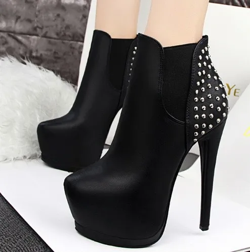 Metal Studs Stiletto High Heels Ankle Boots Platforms