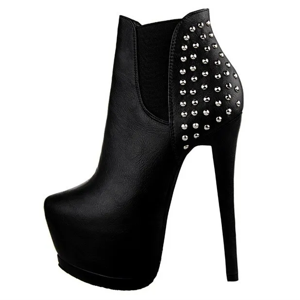 Metal Studs Stiletto High Heels Ankle Boots Platforms