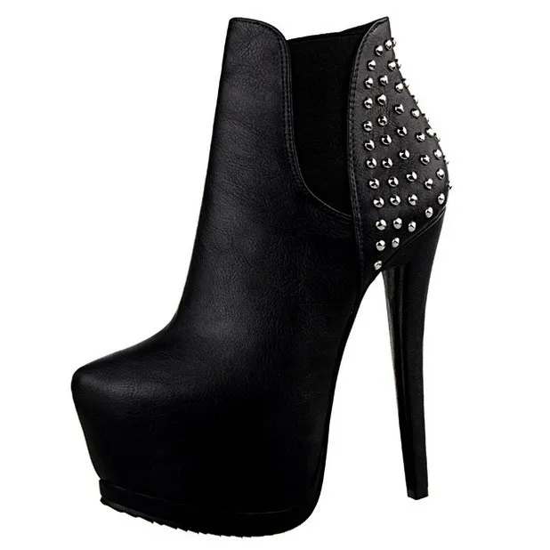 Metal Studs Stiletto High Heels Ankle Boots Platforms