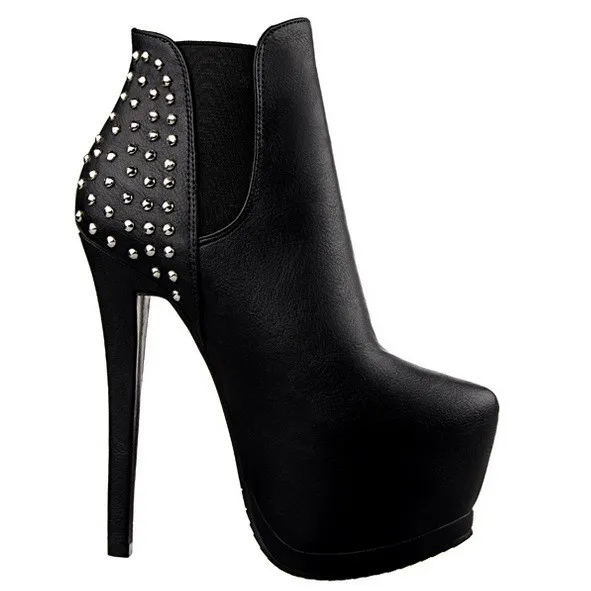 Metal Studs Stiletto High Heels Ankle Boots Platforms