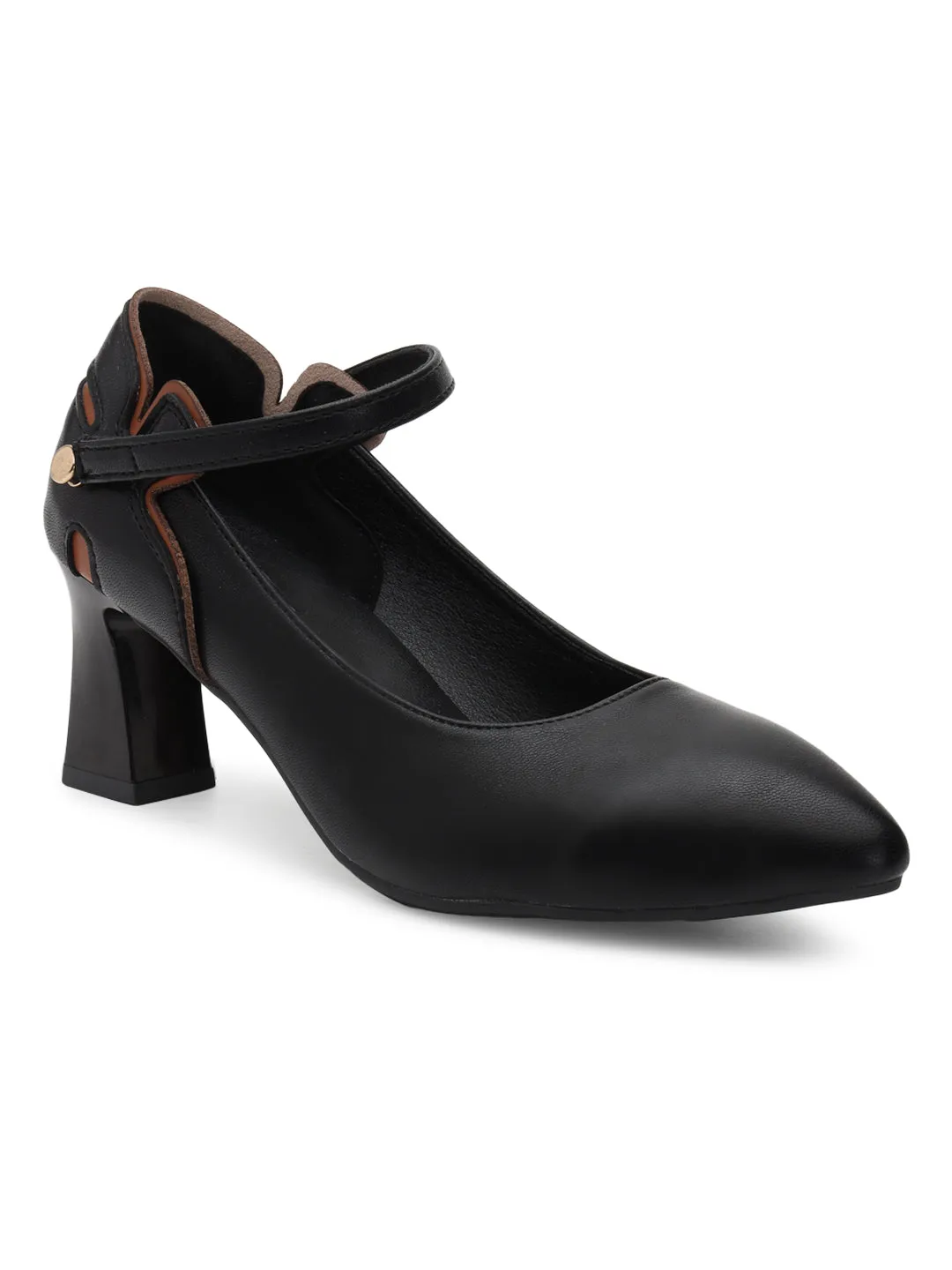 Black PU Stylish Block Heel Pumps (TC-RS3703-BLK)