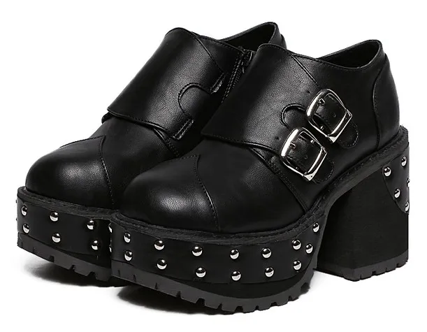 Black Metal Studs Heels