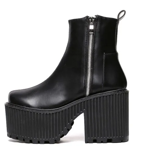 Black Cleated Sole Chunky Boots