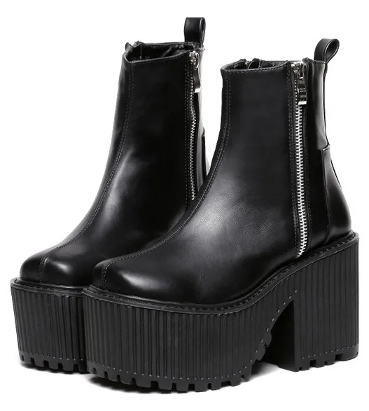 Black Cleated Sole Chunky Boots