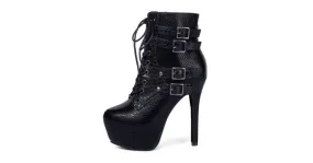 Snake Skin Lace Up Stiletto High Heels Boots Platforms